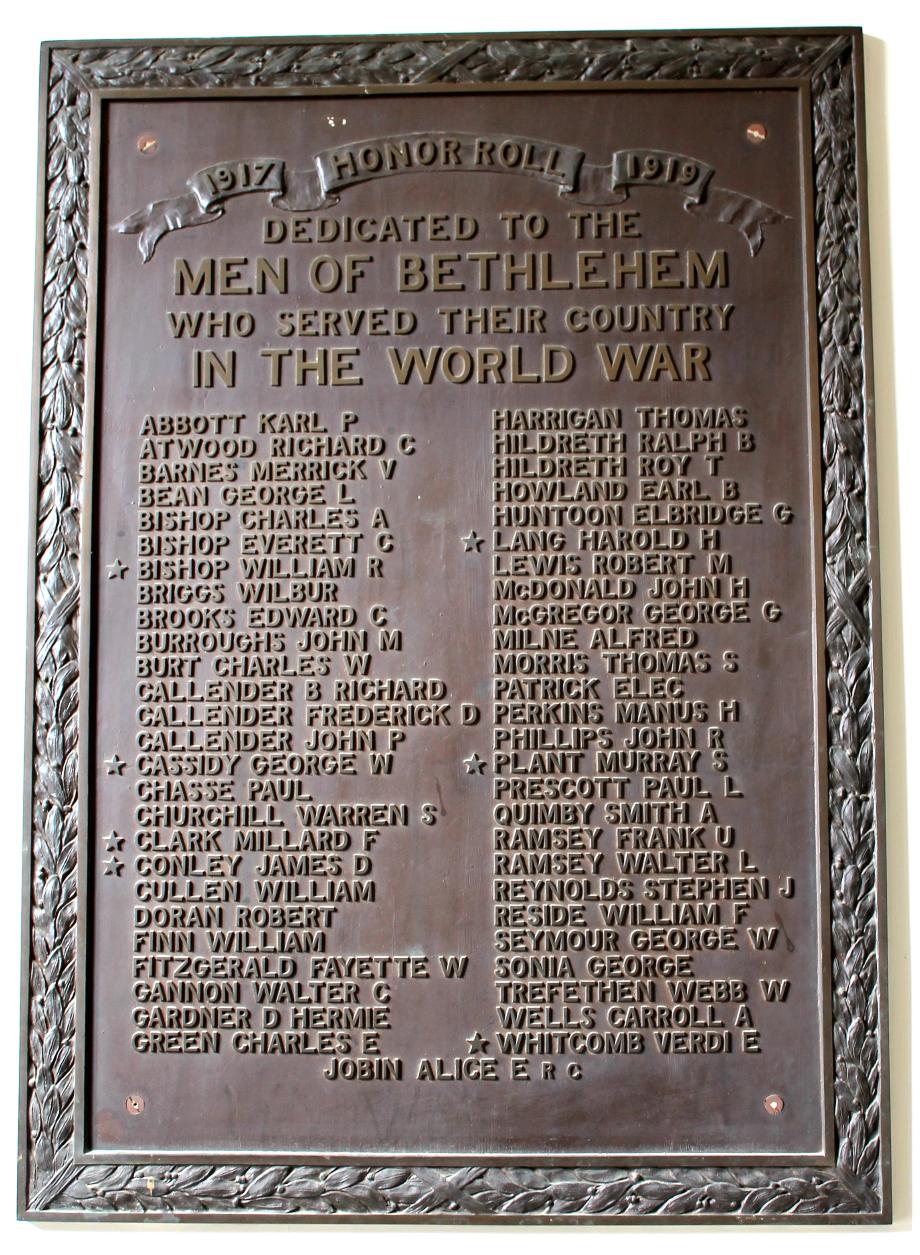 Bethlehem New Hampshire World War I Veterans Honor Roll
