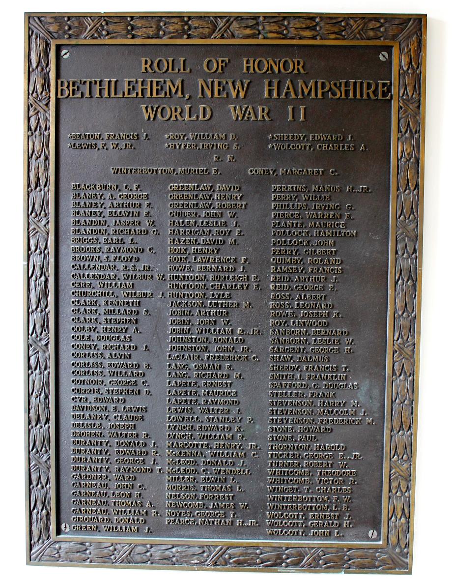 Bethlehem New Hampshire World War II Veterans Honor Roll
