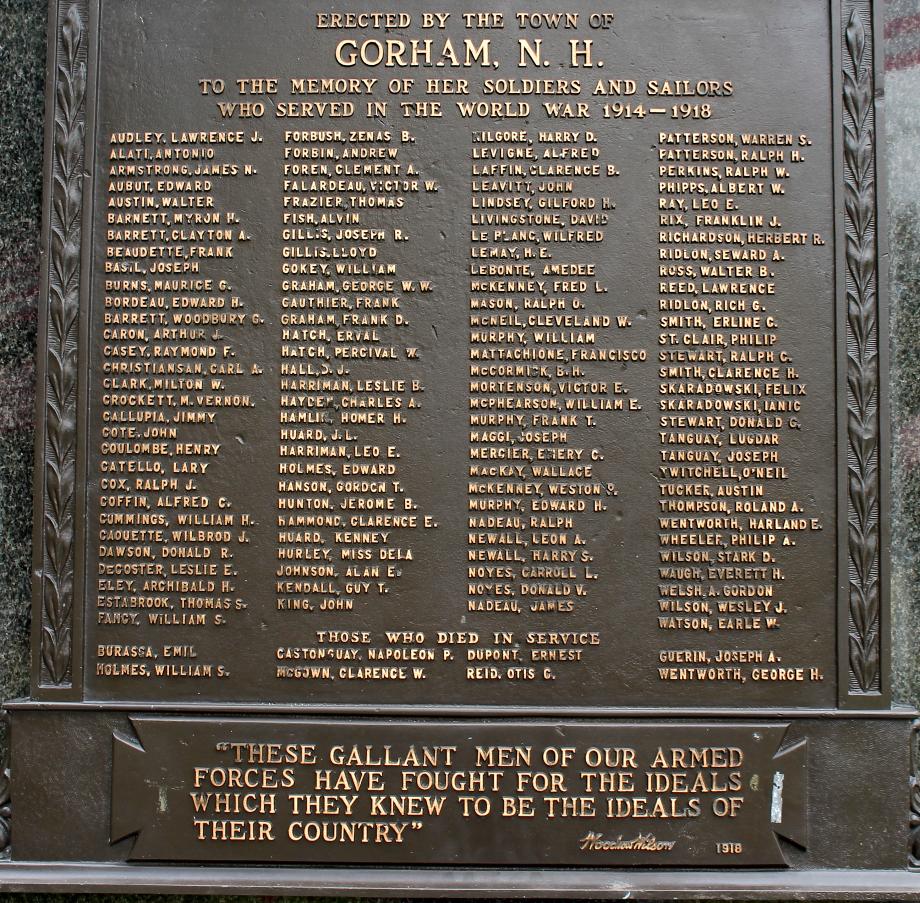 Gorham New Hampshire World War I Veterans Memorial