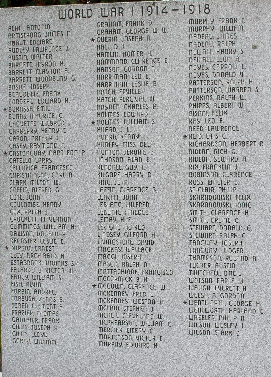 Gorham New Hampshire World War I Veterans Memorial