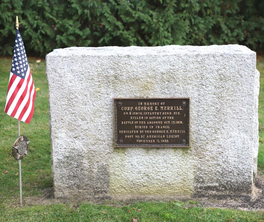 Hooksett New Hampshire Veterans Park - Corporal George E Merrill World War I Memorial