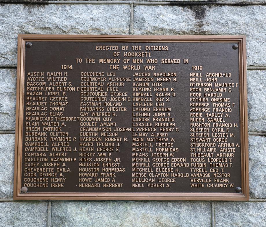 Hooksett New Hampshire World War I Veterans Memorial