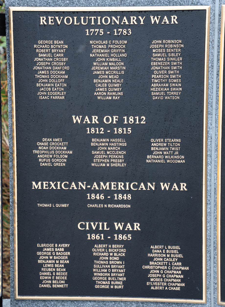 Meredith New Hampshire Veterans Memorial - Revolutionary War