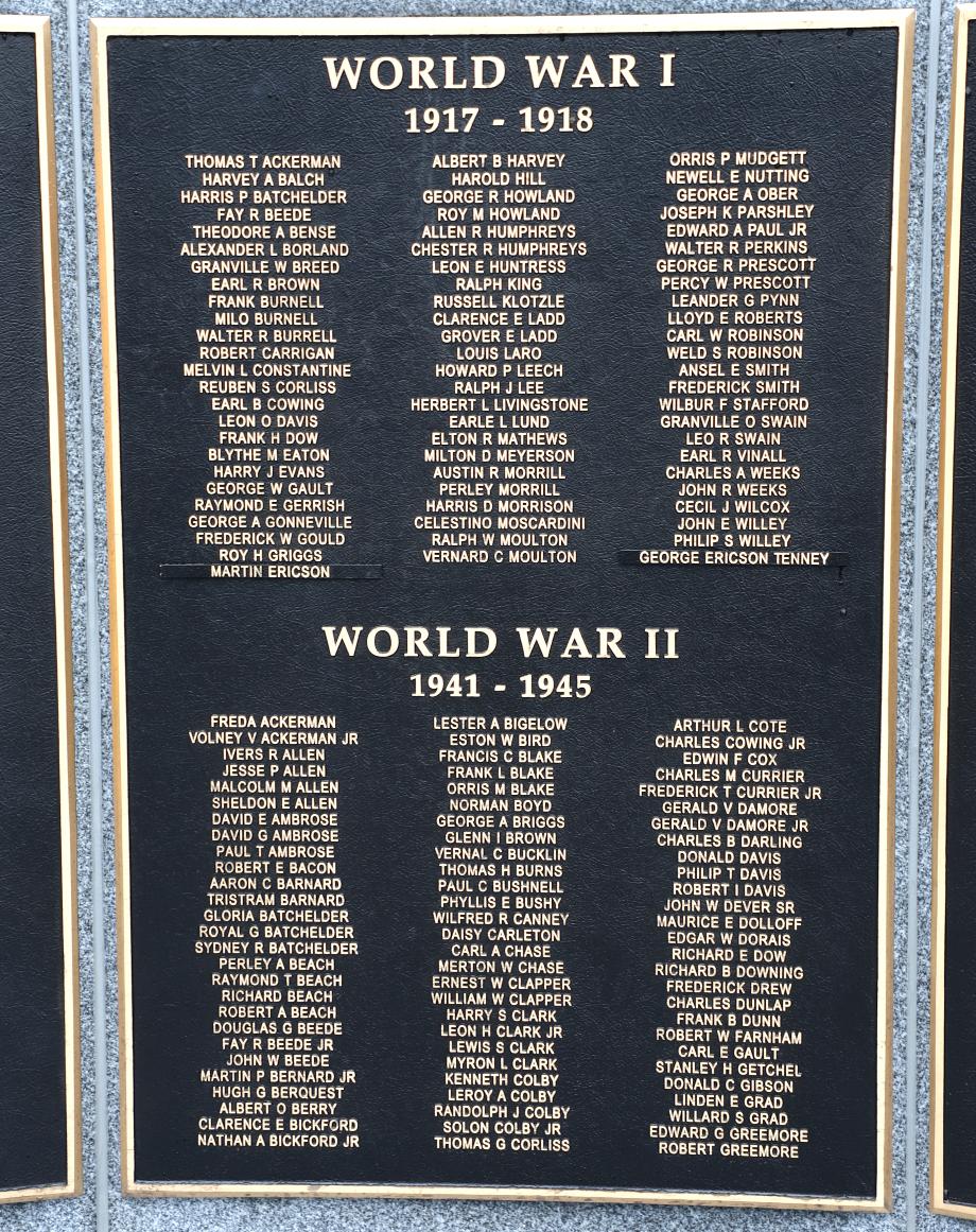 Meredith New Hampshire WWI and WWII Veterans Memorial