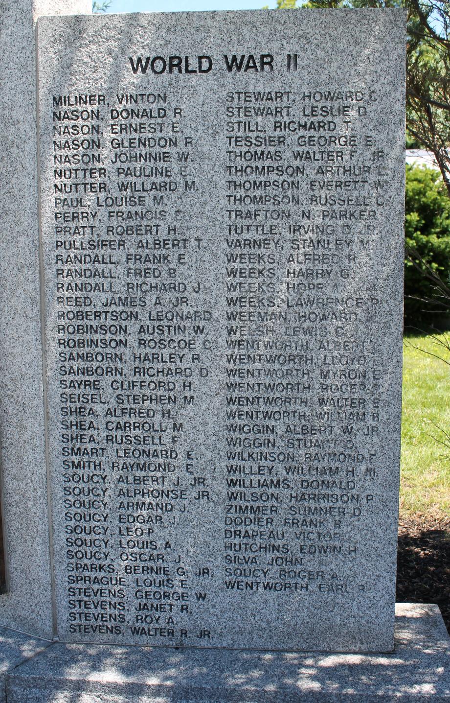 Wakefield New Hampshire World War II Veterans Honor Roll