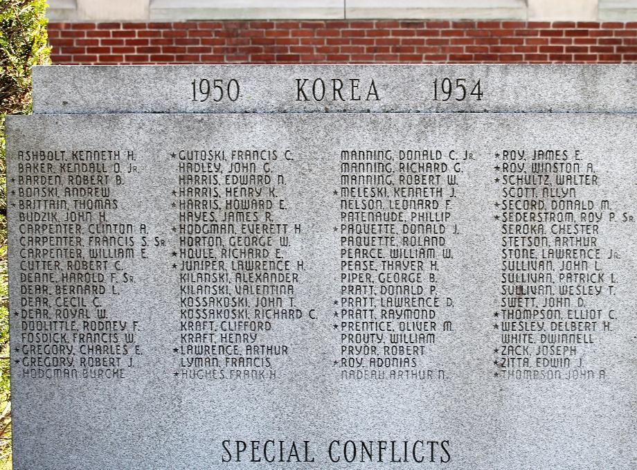 Winchester New Hampshire Korean War Veterans Honor Roll