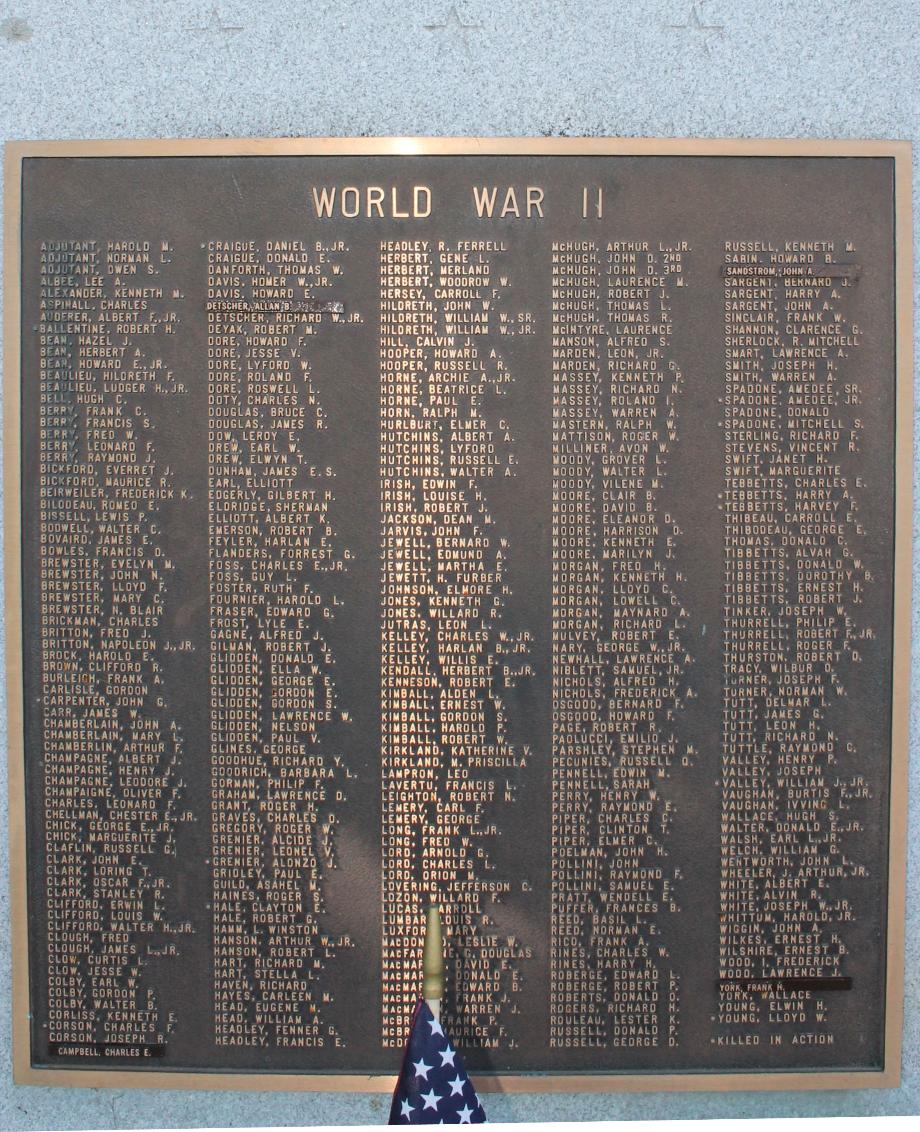Wolfeboro New Hampshire World War II Veterans Memorial